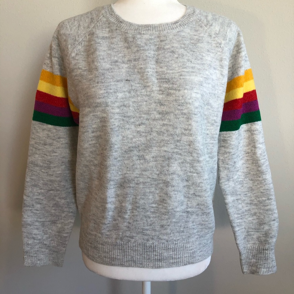 NWT THML Light Gray Stripe Sweater Medium - Picture 2 of 5